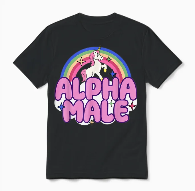 Ironic Male Alpha Unicorn Funny Sarcastic Funny Meme T-Shirt, Blue Unisex T-Shirt in Black