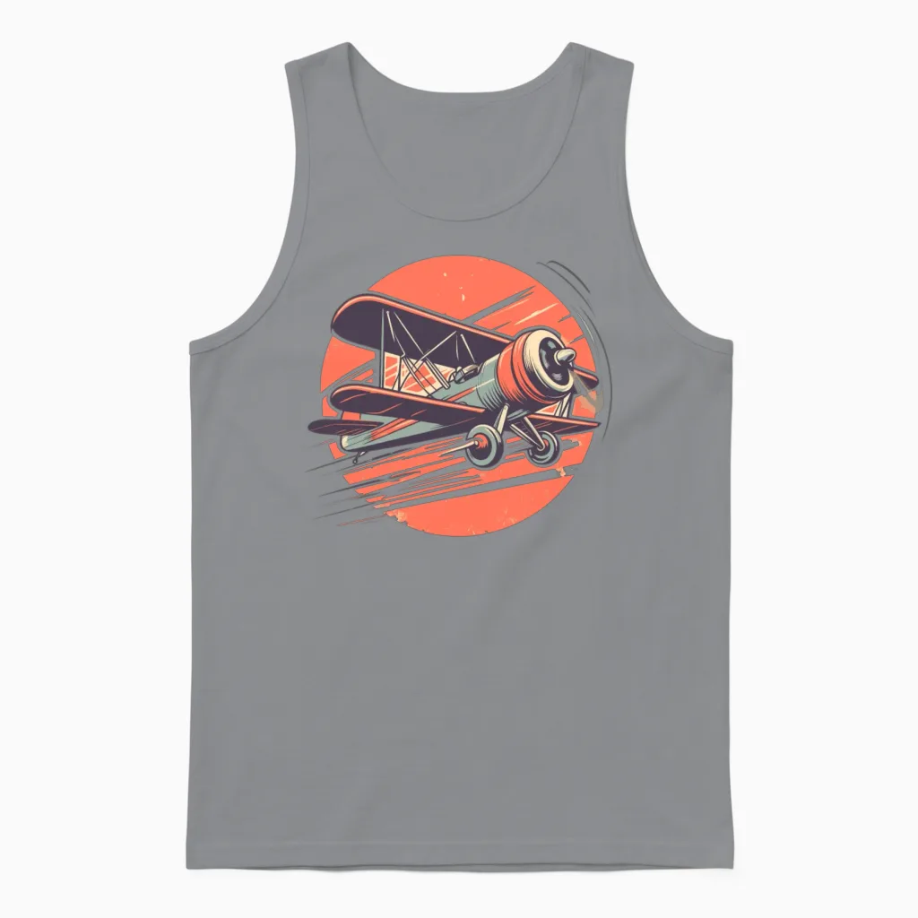 Retro Vintage Red Biplane Unisex Tank Top in Sport Grey
