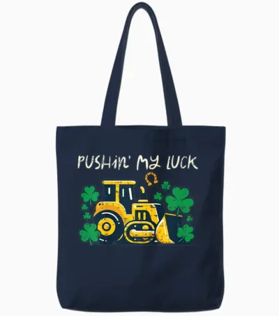 Kids St Patricks Day Bulldozer Saint Paddys Construction Boys Kid Tote Bags - Navy