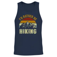 I D Rather Be Hiking Retro for Lovers of Hiking Unisex Tank Top - Navy – 2