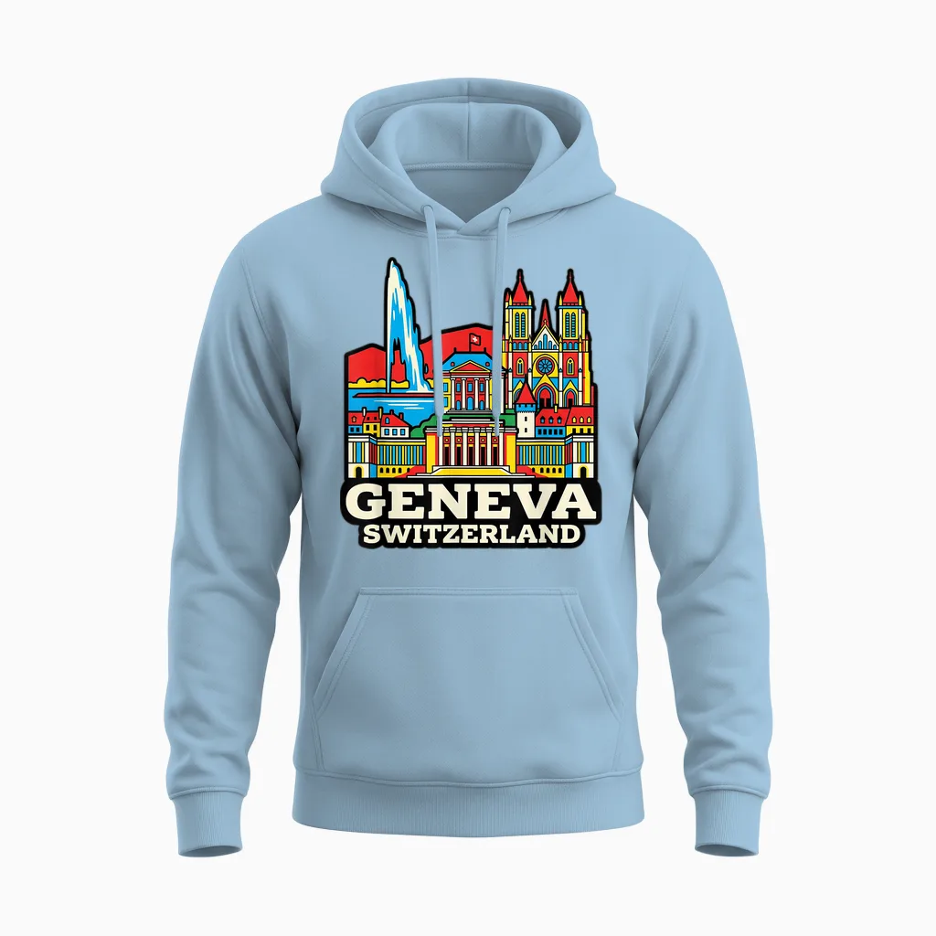 Genève Suisse Voyage Souvenir Ville Cadeau Unisex Hoodie in Light Blue