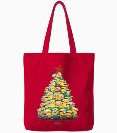 Minions Christmas Tree T-Shirt, Black Tote Bags - Red
