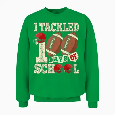100 Days of School Boys Kids 100th Day of School Football Unisex Sweatshirt - Irish Green