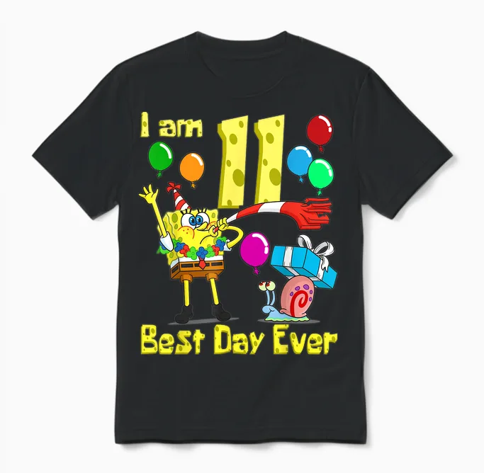 Mademark X Spongebob Squarepants - Spongebob I Am 11 Years Old Birthday Party Unisex T-Shirt in Black