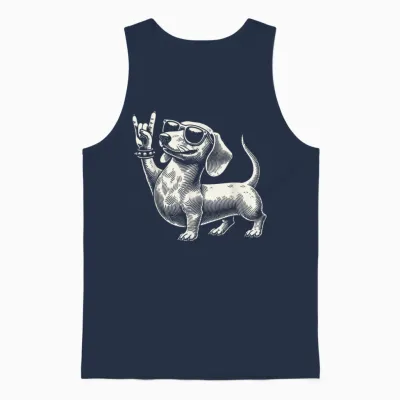 Rock Music Funny Heavy Metal Dachshund Festival T-Shirt, Black Unisex Tank Top - Navy