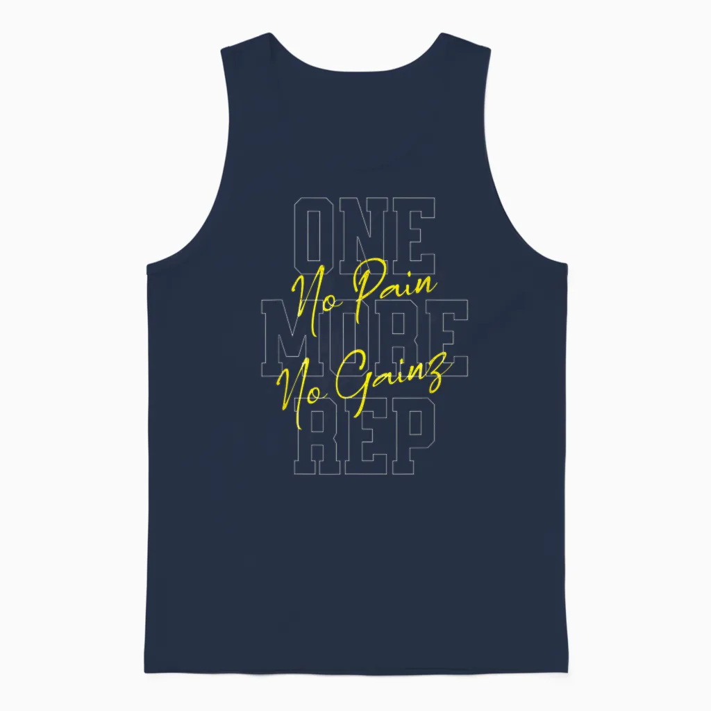 "one More Rep No Pain No Gainz Gym Fitness Top" T-Shirt, Black, S Unisex Tank Top in Navy