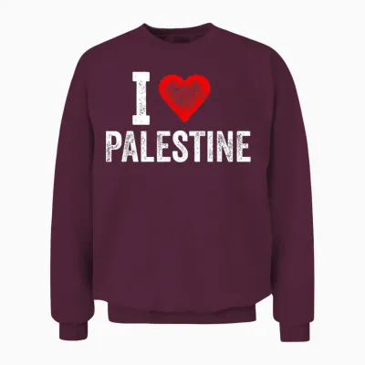 Funny Retro Design I Love Palestine with a Red Heart Unisex Sweatshirt - Maroon