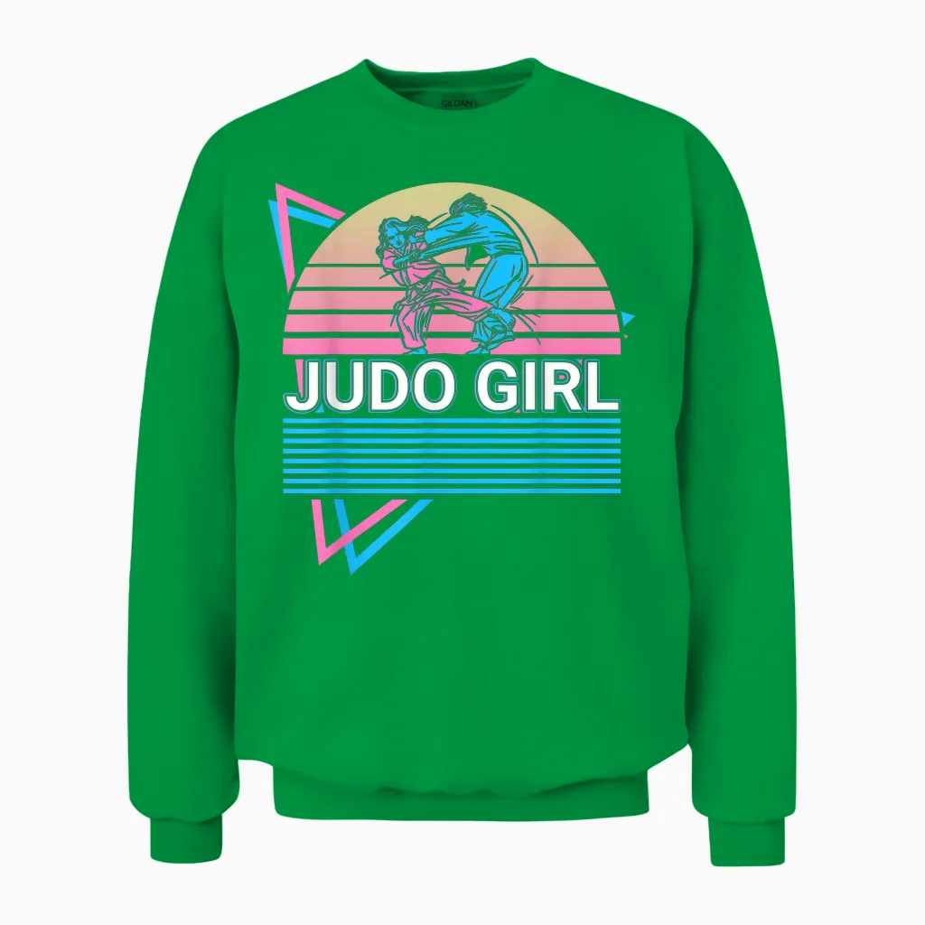 Judo Girls' Martial Arts Retro T-Shirt, Black Unisex Sweatshirt in Irish Green