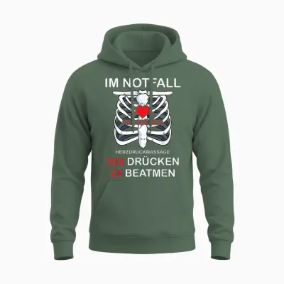 Im Notfall Herzdruckmassage 30x Drücken 2x Beatmen Sanitäter Unisex Hoodie - Military Green