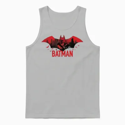 Batman with Bats and Red Batman Logo Unisex Tank Top - Ash