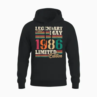 Vintage Mai 1986 Cadeau Anniversaire 40 Ans Hommes Femmes Unisex Hoodie - Black