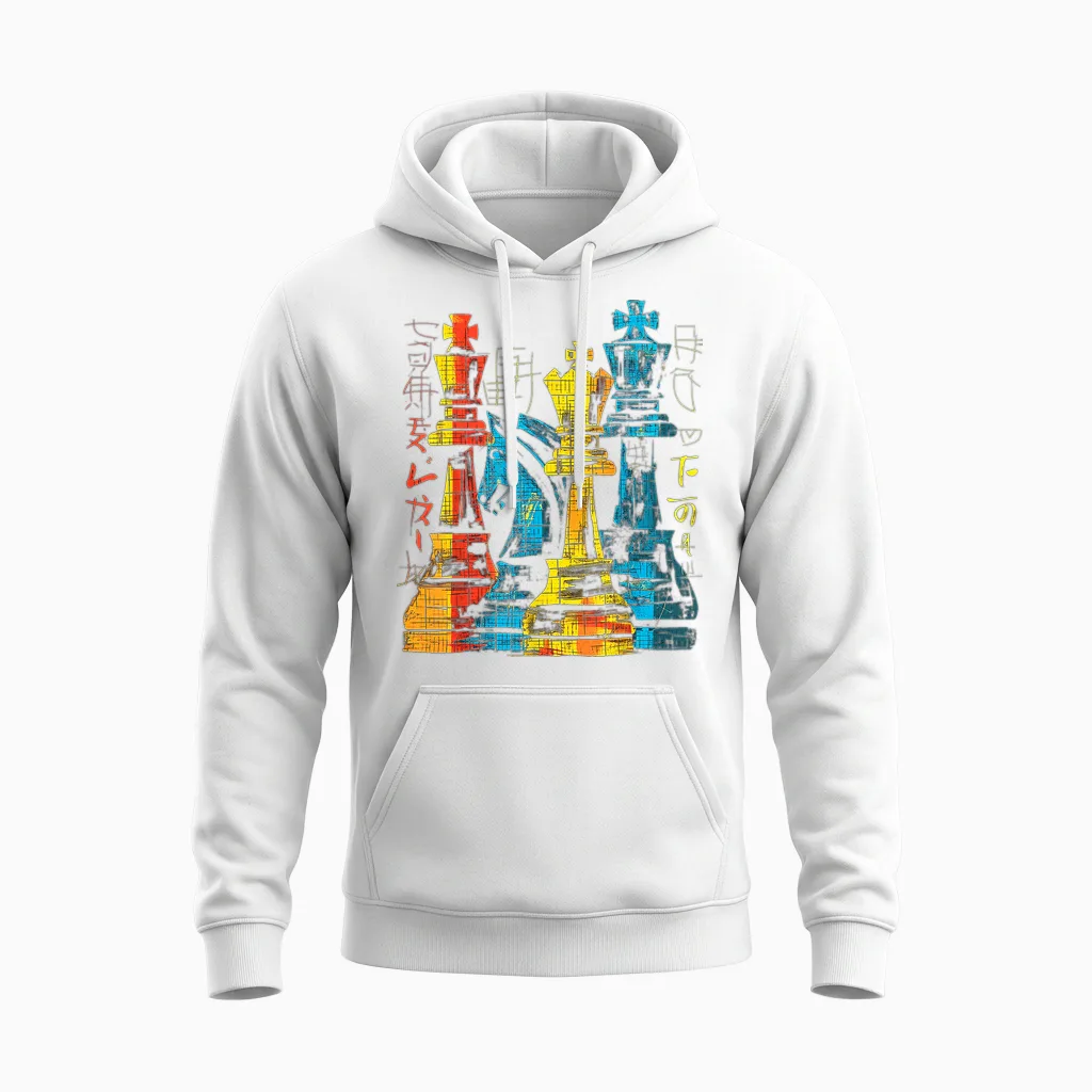 Schachtext Grafisches Motiv Bunte Kunst Schach Unisex Hoodie in White