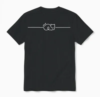 Cat Line Art Unisex T-Shirt - Black