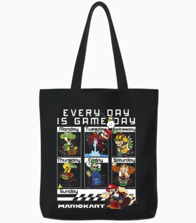Mario Kart Everyday Is Game Day Group Shot Graphic Tote Bags - Black