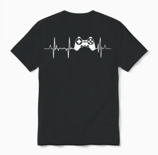 Mon Cœur Bat Pour Les Amateurs De Jeux Vidéo Ecg Unisex T-Shirt in Black