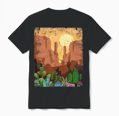 Desert Retro Western Cactus Unisex T-Shirt - Black