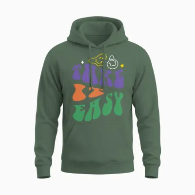 Black Colorful Retro Typography Unisex Hoodie - Military Green