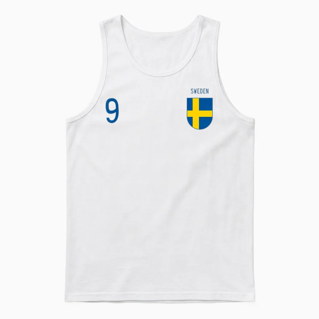 Sweden Number 9 Swedish Jersey Football Vintage Replica Unisex Tank Top in White