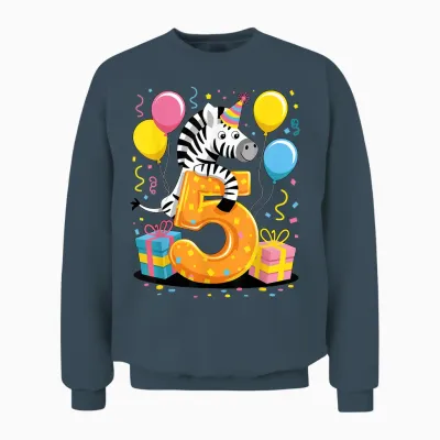 Zebra 5th Birthday Boy Girl 5 Years Fifth Five Zebra Unisex Sweatshirt - Dark Heather