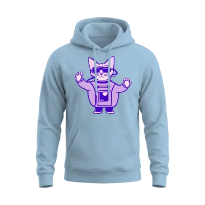 Funny Cat in Astronaut Suit Funny Animals Unisex Hoodie - Light Blue
