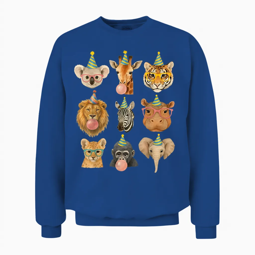 Cute Party Animals Birthday Wildlife Zoo Birthday Boys Unisex Sweatshirt in Royal