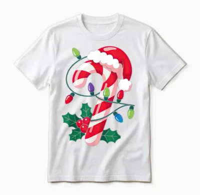 Candy Cane Christmas Design for Boys Girls Kids Adults Unisex T-Shirt - White
