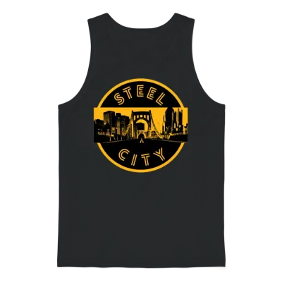 Pittsburgh Steel City Retro Skyline Bridge Unisex Tank Top - Black