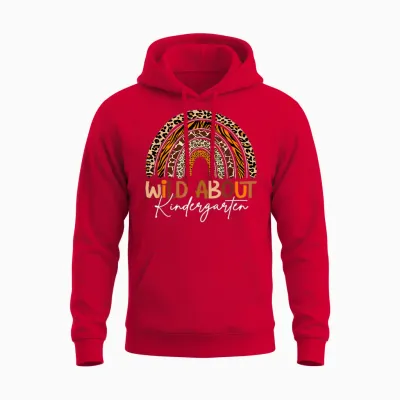 Back to School Wild About Kindergarten Leopard Rainbow Unisex Hoodie - Red