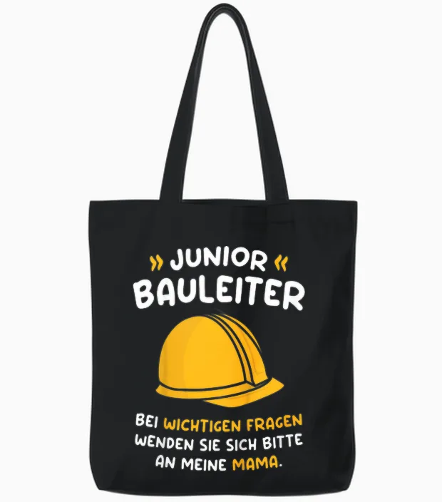 Kinder Mini Bauherr Baustelle Eigenheim Hausbau Junior Bauleiter Tote Bags in Black