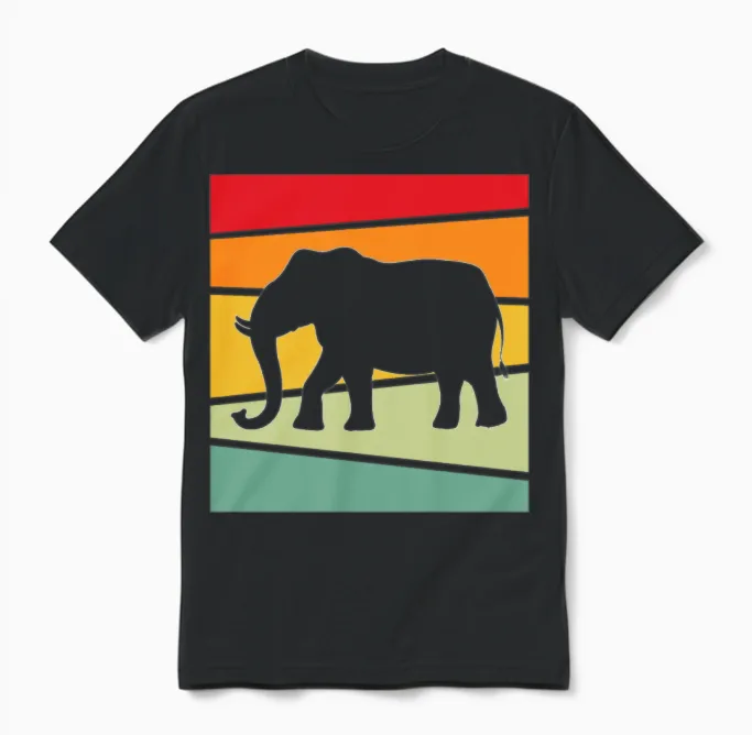 Elephant Retro Unisex T-Shirt in Black