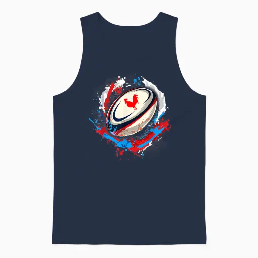 Rugby Shirt Player Child Man Flag Rooster Men Women T-Shirt, Black, S Unisex Tank Top - Navy