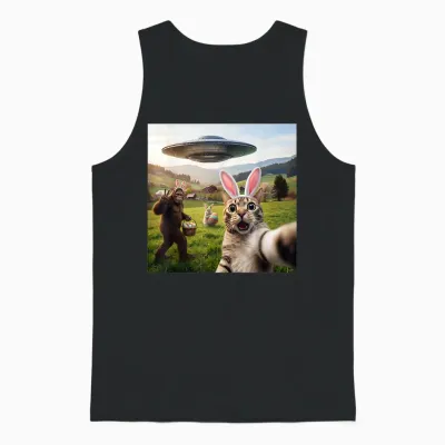 Lustiges Katzen-Selfie Mit Osterhase Bigfoot Ufo Für Männer Frauen Unisex Tank Top - Black
