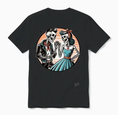 Retro Rockabilly Skeleton Couple Unisex T-Shirt - Black