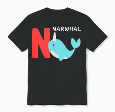 Narwhal Funny Alphabet Unisex T-Shirt - Black