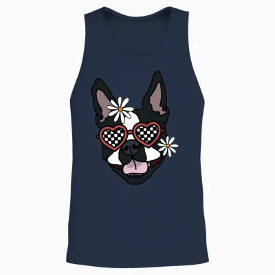 Boston Terrier Retro Dog Unisex Tank Top - Navy