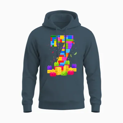 Kinder Geburtstagsshirt 7 Years Young Building Blocks 7th Birthday T-Shirt, Black Unisex Hoodie - Dark Heather