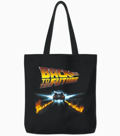 Back to the Future Delorean and Logo T-Shirt, Black Tote Bags - Black