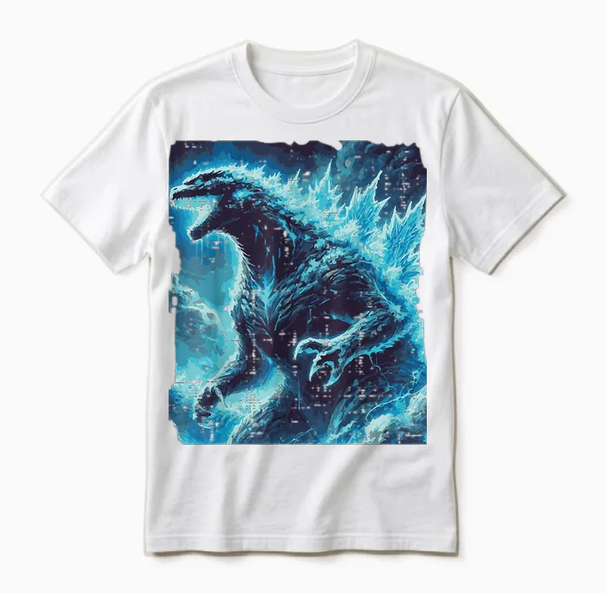 Japanese Blue Kaiju Monster Art Men Boys Kids Youth Teens Unisex T-Shirt in White