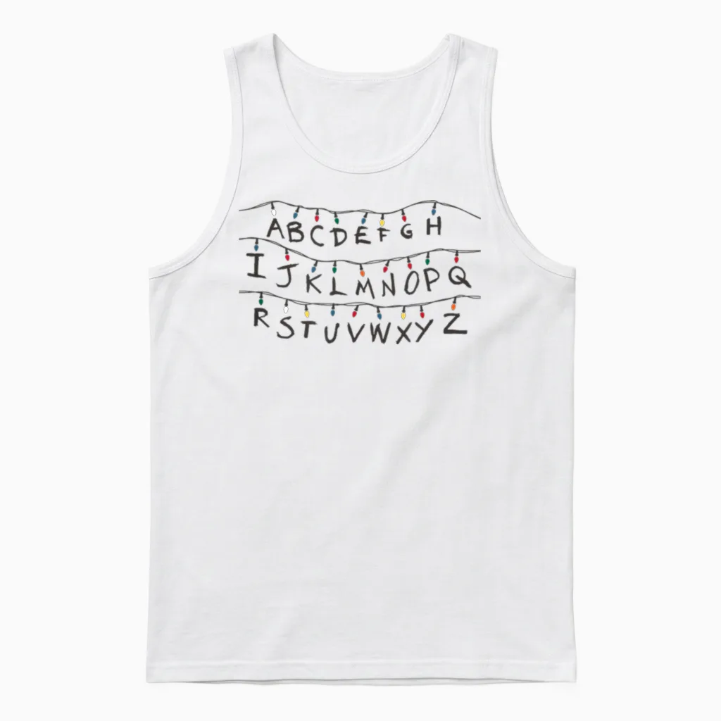 Stranger Things Alphabet T-Shirt, White, S Unisex Tank Top in White