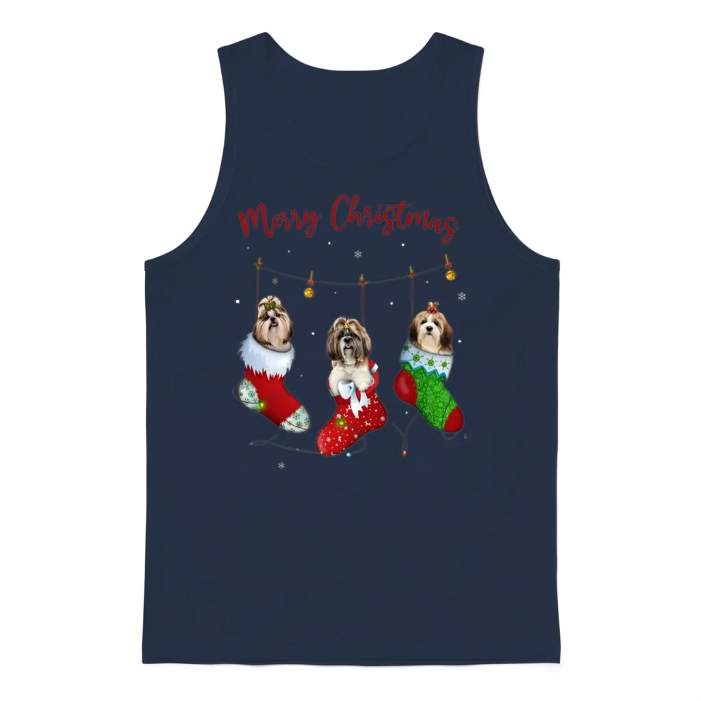 Funny Santa Shih Tzu Christmas Stocking Night Unisex Tank Top - Navy
