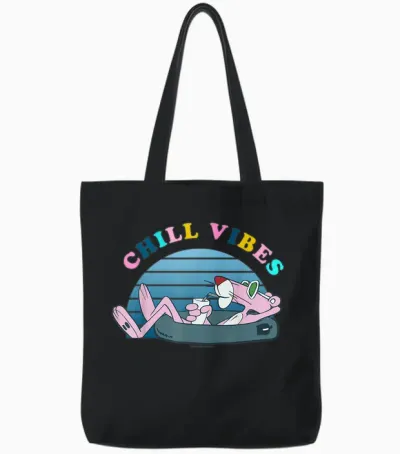 The Casual Vibe of the Pink Panther T-Shirt, Black, S Tote Bags - Black