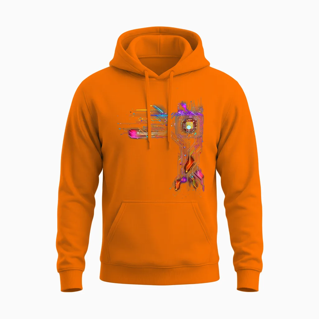 Cpu Processor Board Technology Nerd Computer Chip Computer Scientist T-Shirt, Black Unisex Hoodie in Safety Orange
