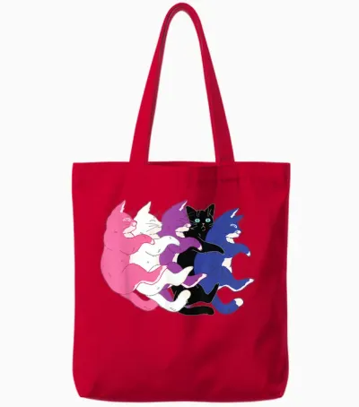 Lgbtq Genderfluid Pride Flag - Cats Pile Genderfluid Tote Bags - Red