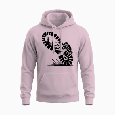 Hiking Boot with Forest Profile for Hikers Unisex Hoodie - Light Pink
