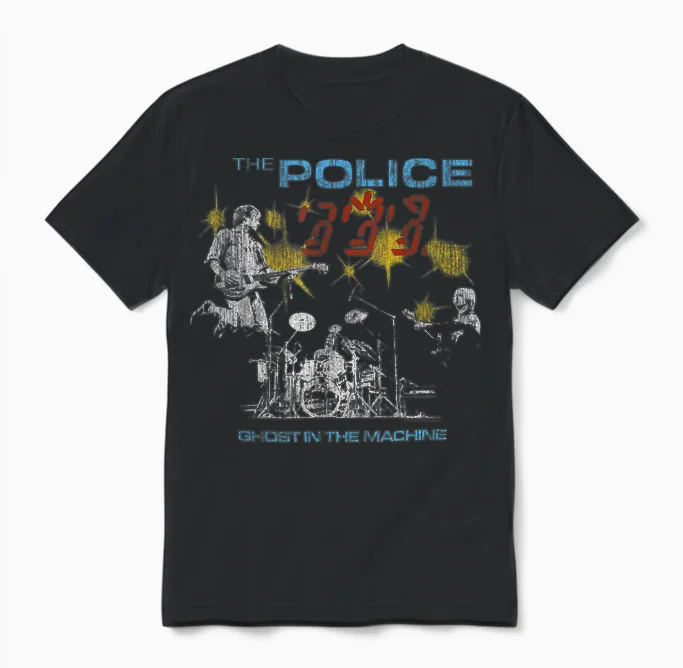The Police Rock Music Band Ghost in the Machine T-Shirt, Black Unisex T-Shirt in Black
