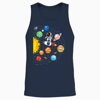 Funny Astronaut Solar System Space Planets Space T-Shirt, Black Unisex Tank Top - Navy