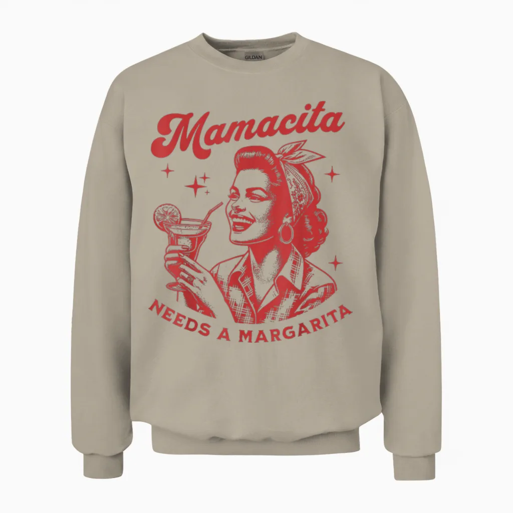 Mamacita Braucht Eine Margarita T-Shirt, White Unisex Sweatshirt in Sand