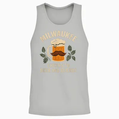 Milwaukee Cheers to Beer and Beards Vintage Graphic Unisex Tank Top - Ash
