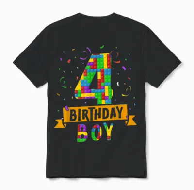 Geburtstag Junge Bausteine 4 Jahre Alt Unisex T-Shirt - Black