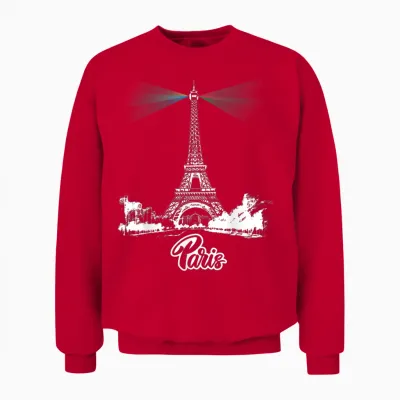 Paris Eiffel Tower Lights Lighthouse Souvenirs Events France T-Shirt, Black Unisex Sweatshirt - Red
